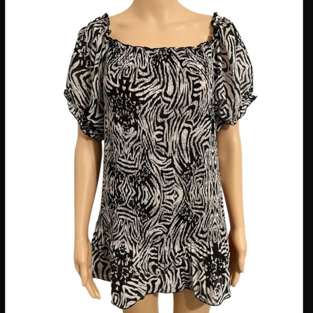 Essentials by Milano Womens Black White Paisley Ruffled Tiered XL Blouse